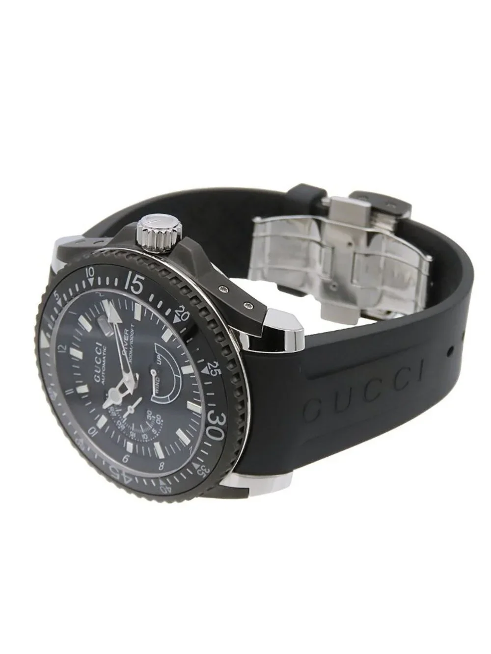 Gucci Dive Black SS Rubber Power Reserve Extra Large Watch Automatic